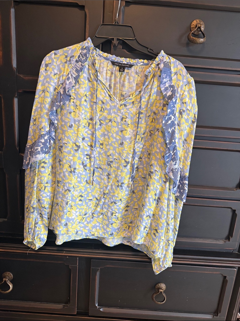 Zac & Rachel Blue and Yellow Floral Ruffle Blouse
